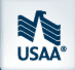 A blue and white logo of usaa.