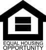 A black and white image of an equal housing opportunity logo.