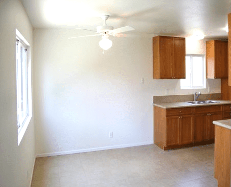 A room with a sink and cabinets in it