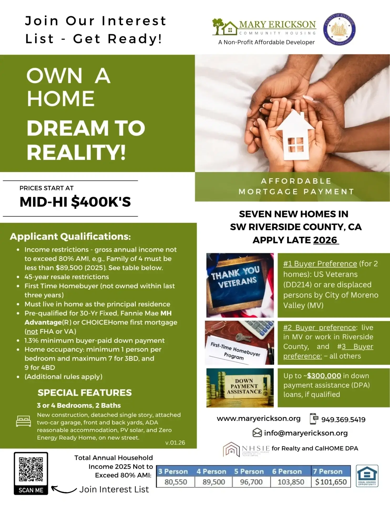 Real estate flyer for affordable housing program.
